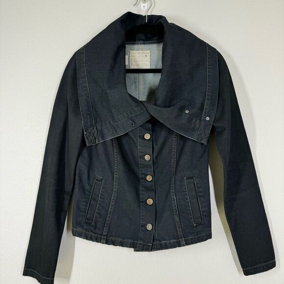 AllSaints Kuro Denim Jacket Button Front Cowl Neck Women’s Size 6 - Picture 5 of 8